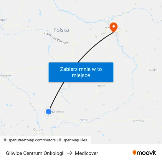 Gliwice Centrum Onkologii to Medicover map