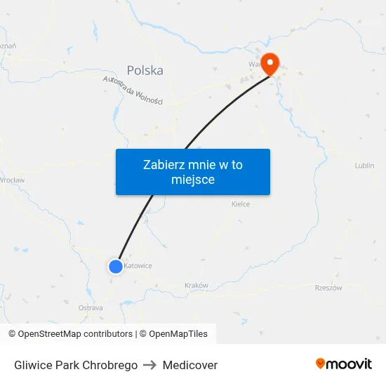 Gliwice Park Chrobrego to Medicover map