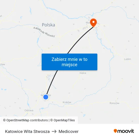 Katowice Wita Stwosza to Medicover map