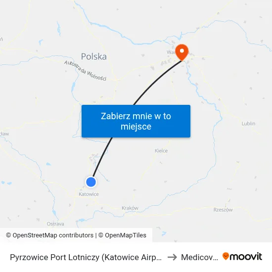 Pyrzowice Port Lotniczy (Katowice Airport) to Medicover map