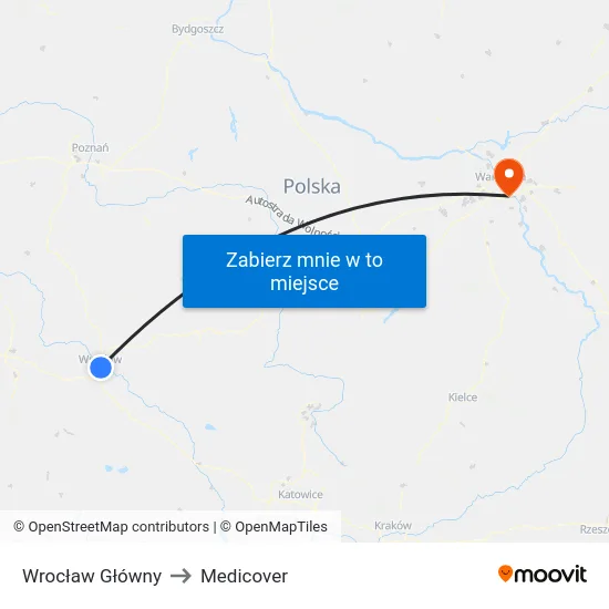 Wrocław Główny to Medicover map