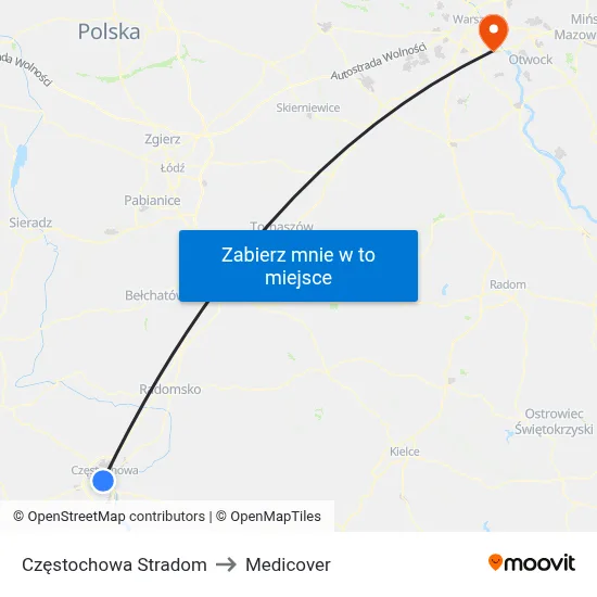 Częstochowa Stradom to Medicover map