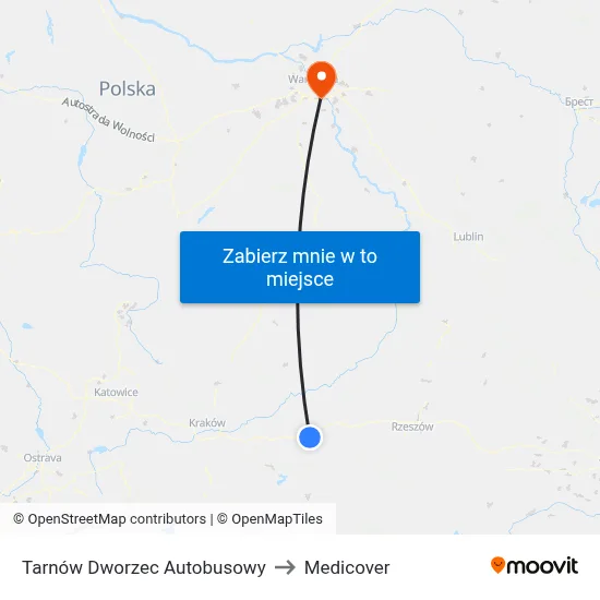 Tarnów Dworzec Autobusowy to Medicover map