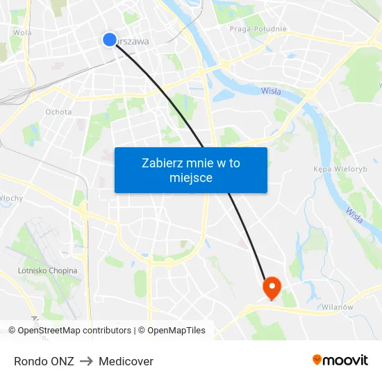 Rondo ONZ to Medicover map