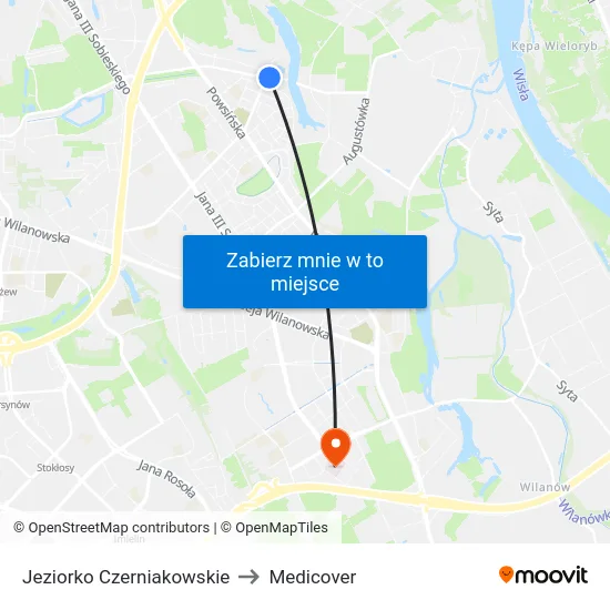 Jeziorko Czerniakowskie to Medicover map