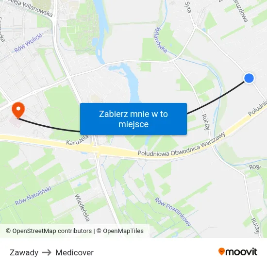 Zawady to Medicover map