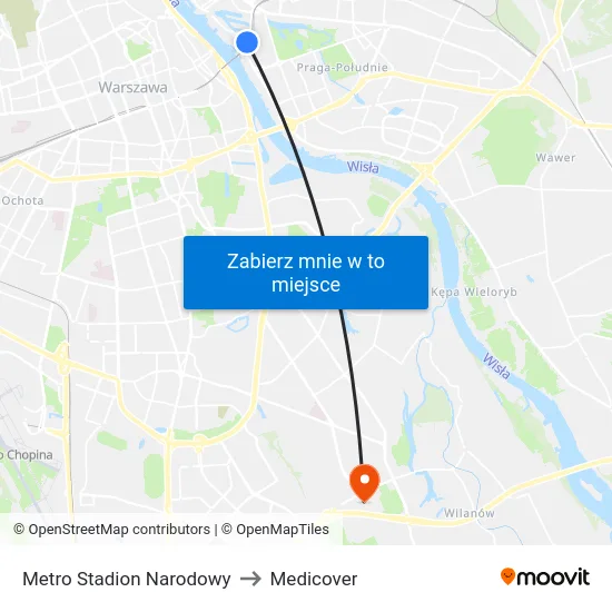 Metro Stadion Narodowy to Medicover map