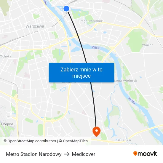 Metro Stadion Narodowy to Medicover map