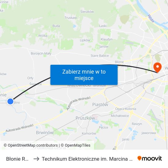 Błonie Rokitno to Technikum Elektroniczne im. Marcina Kasprzaka nr 36 map