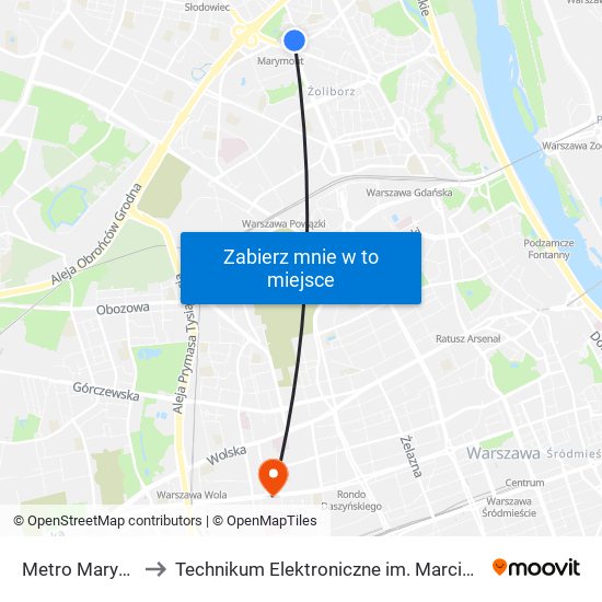 Metro Marymont 06 to Technikum Elektroniczne im. Marcina Kasprzaka nr 36 map