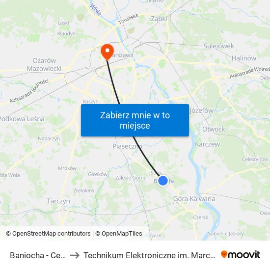 Baniocha - Centrum 02 to Technikum Elektroniczne im. Marcina Kasprzaka nr 36 map