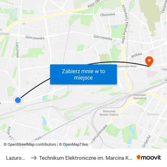 Lazurowa 04 to Technikum Elektroniczne im. Marcina Kasprzaka nr 36 map