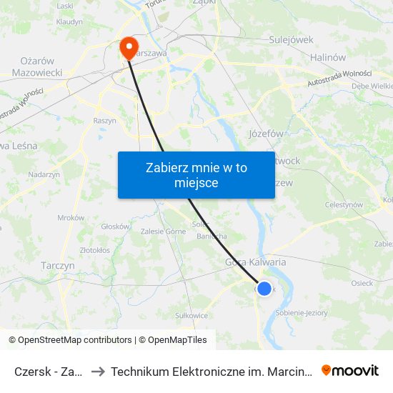 Czersk - Zamek 01 to Technikum Elektroniczne im. Marcina Kasprzaka nr 36 map