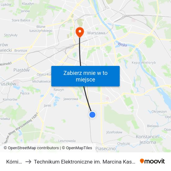 Kórnicka to Technikum Elektroniczne im. Marcina Kasprzaka nr 36 map