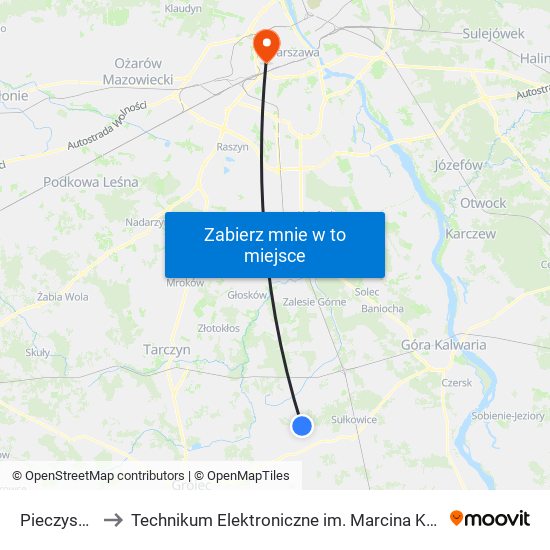 Pieczyska 01 to Technikum Elektroniczne im. Marcina Kasprzaka nr 36 map