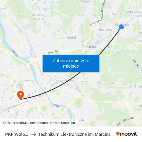 PKP Wołomin 01 to Technikum Elektroniczne im. Marcina Kasprzaka nr 36 map