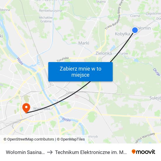 Wołomin Sasina - Liceum 01 to Technikum Elektroniczne im. Marcina Kasprzaka nr 36 map