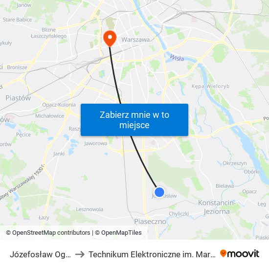 Józefosław Ogrodowa 01 to Technikum Elektroniczne im. Marcina Kasprzaka nr 36 map