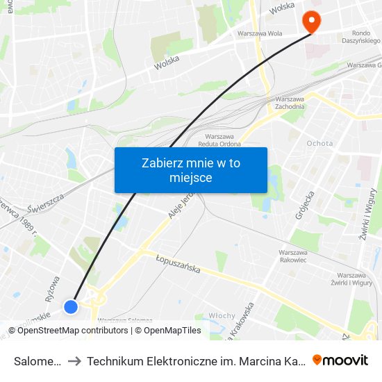 Salomea to Technikum Elektroniczne im. Marcina Kasprzaka nr 36 map