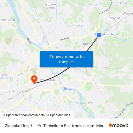 Zielonka Urząd Miasta 02 to Technikum Elektroniczne im. Marcina Kasprzaka nr 36 map