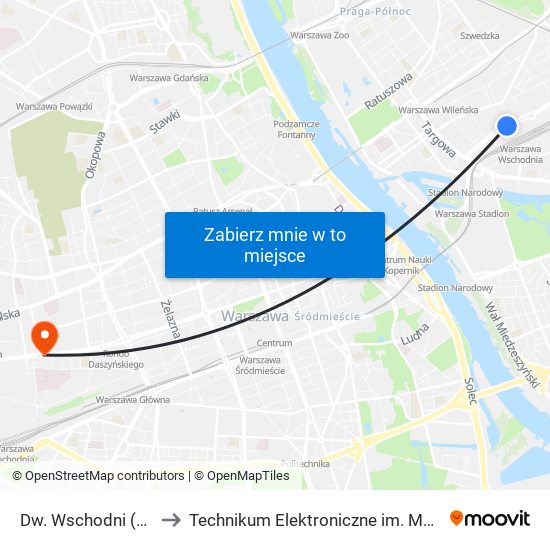 Dw. Wschodni (Kijowska) 15 to Technikum Elektroniczne im. Marcina Kasprzaka nr 36 map