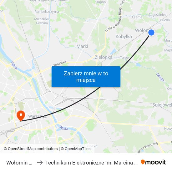 Wołomin Zus 01 to Technikum Elektroniczne im. Marcina Kasprzaka nr 36 map