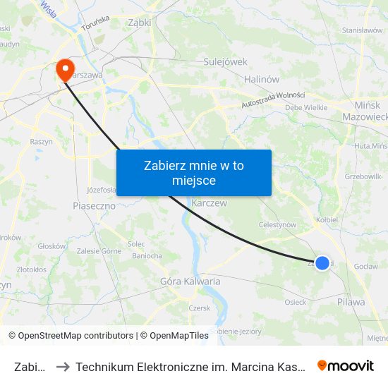 Zabieżki to Technikum Elektroniczne im. Marcina Kasprzaka nr 36 map