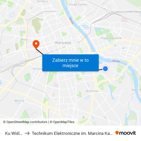 Ku Wiśle 02 to Technikum Elektroniczne im. Marcina Kasprzaka nr 36 map