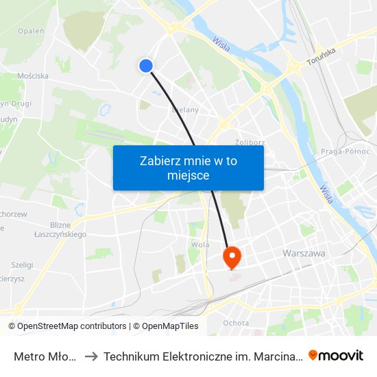 Metro Młociny 24 to Technikum Elektroniczne im. Marcina Kasprzaka nr 36 map