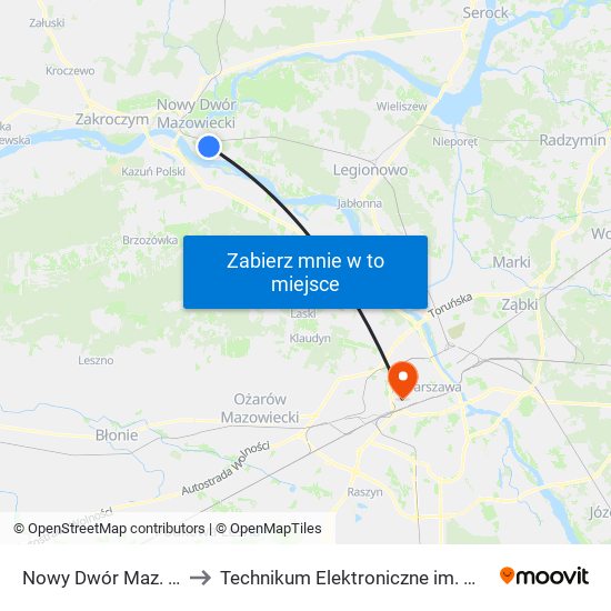 Nowy Dwór Maz. Morawicza 01 to Technikum Elektroniczne im. Marcina Kasprzaka nr 36 map