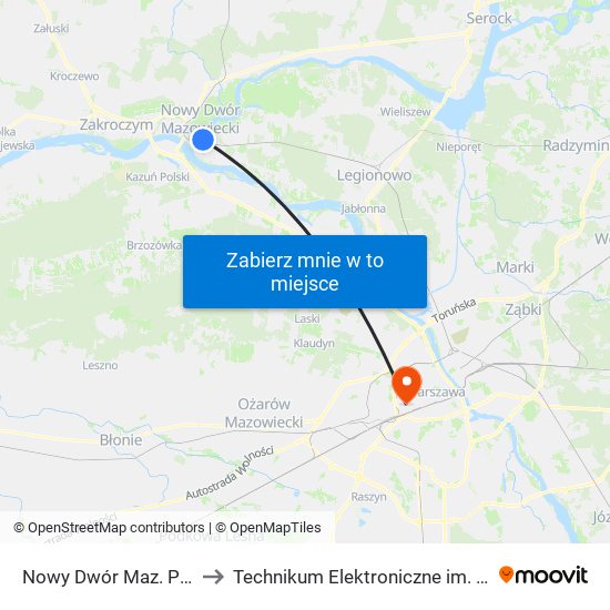 Nowy Dwór Maz. Paderewskiego 01 to Technikum Elektroniczne im. Marcina Kasprzaka nr 36 map