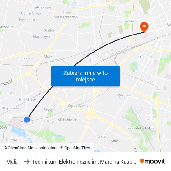 Malichy to Technikum Elektroniczne im. Marcina Kasprzaka nr 36 map