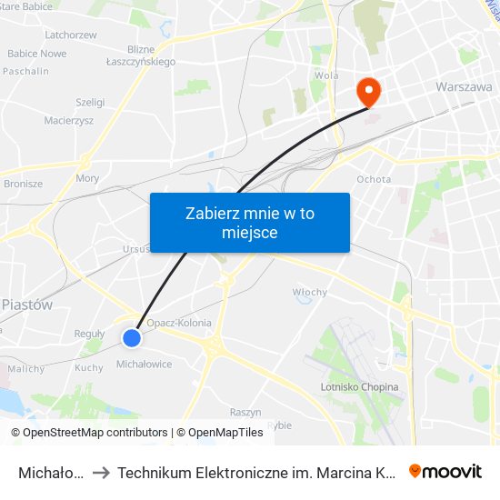 Michałowice to Technikum Elektroniczne im. Marcina Kasprzaka nr 36 map