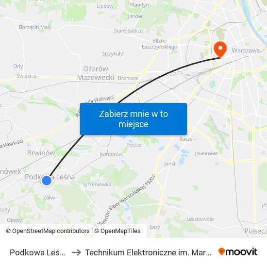 Podkowa Leśna Główna to Technikum Elektroniczne im. Marcina Kasprzaka nr 36 map