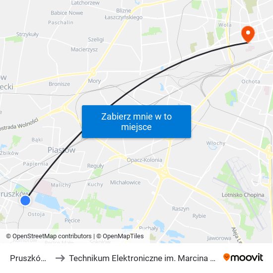 Pruszków Wkd to Technikum Elektroniczne im. Marcina Kasprzaka nr 36 map