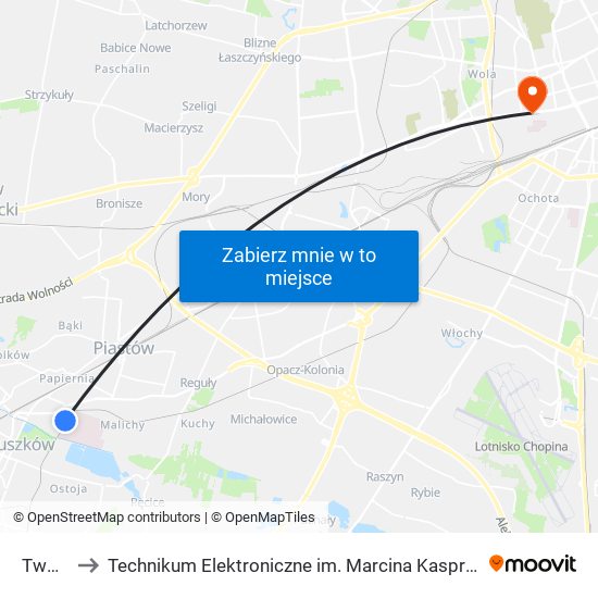 Tworki to Technikum Elektroniczne im. Marcina Kasprzaka nr 36 map