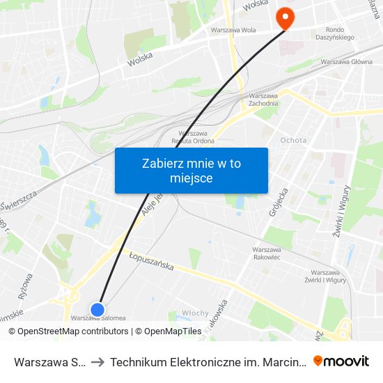 Warszawa Salomea to Technikum Elektroniczne im. Marcina Kasprzaka nr 36 map