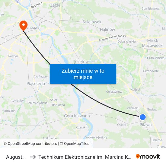 Augustówka to Technikum Elektroniczne im. Marcina Kasprzaka nr 36 map