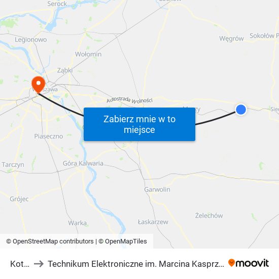 Kotuń to Technikum Elektroniczne im. Marcina Kasprzaka nr 36 map