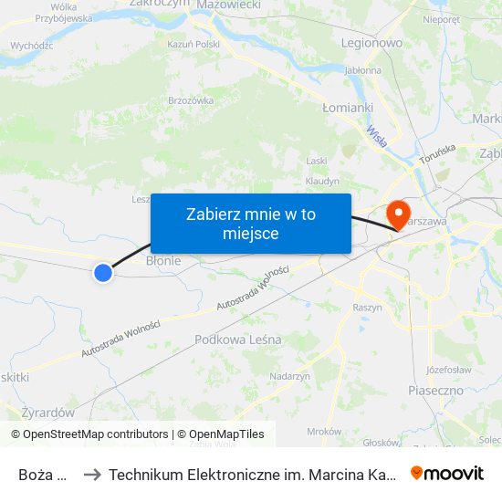 Boża Wola to Technikum Elektroniczne im. Marcina Kasprzaka nr 36 map