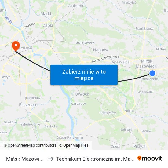 Mińsk Mazowiecki Anielina to Technikum Elektroniczne im. Marcina Kasprzaka nr 36 map