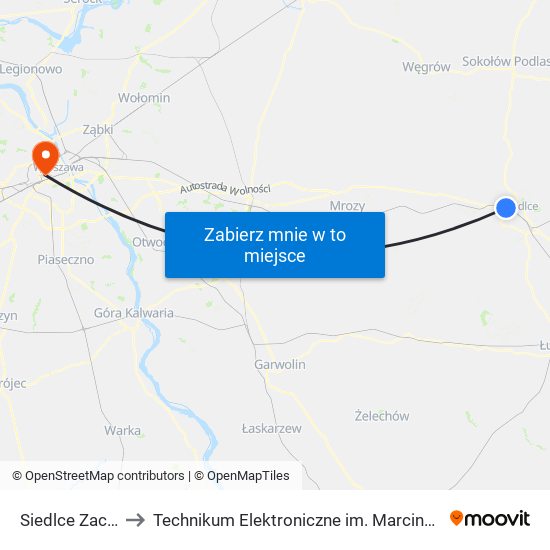 Siedlce Zachodnie to Technikum Elektroniczne im. Marcina Kasprzaka nr 36 map