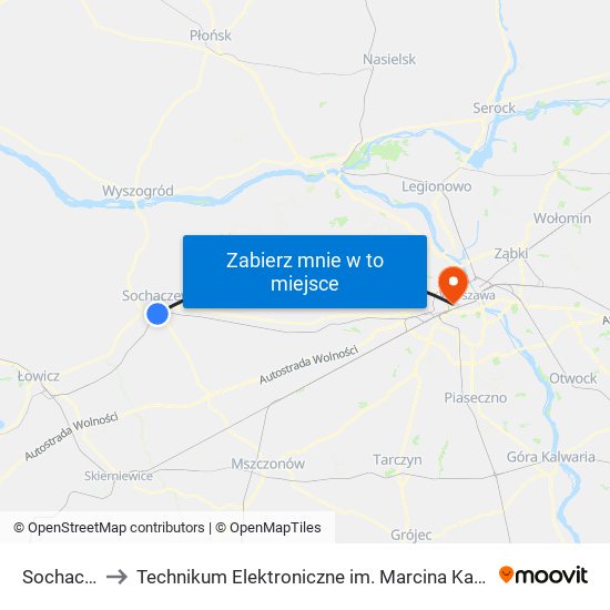 Sochaczew to Technikum Elektroniczne im. Marcina Kasprzaka nr 36 map