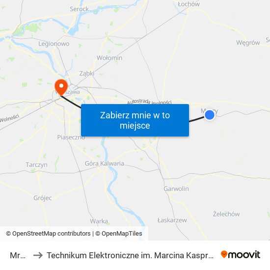 Mrozy to Technikum Elektroniczne im. Marcina Kasprzaka nr 36 map