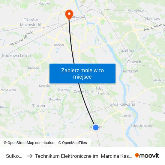 Sułkowice to Technikum Elektroniczne im. Marcina Kasprzaka nr 36 map