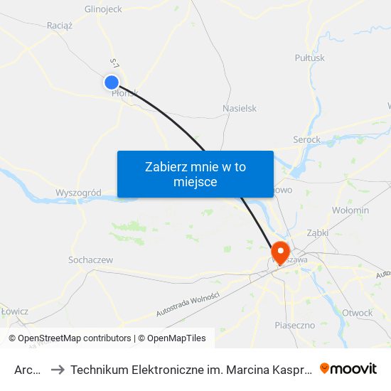 Arcelin to Technikum Elektroniczne im. Marcina Kasprzaka nr 36 map