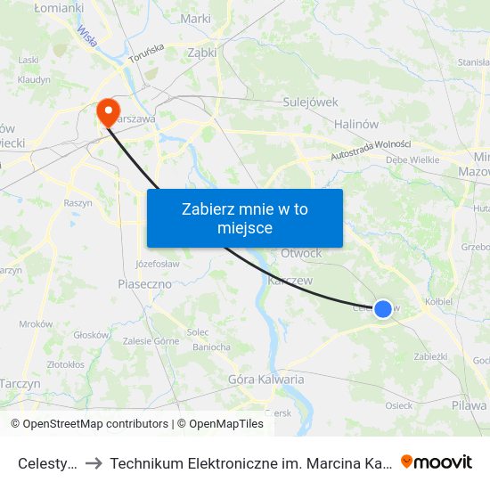 Celestynów to Technikum Elektroniczne im. Marcina Kasprzaka nr 36 map