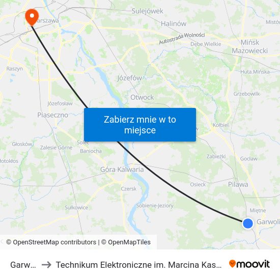 Garwolin to Technikum Elektroniczne im. Marcina Kasprzaka nr 36 map