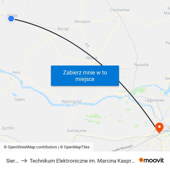 Sierpc to Technikum Elektroniczne im. Marcina Kasprzaka nr 36 map