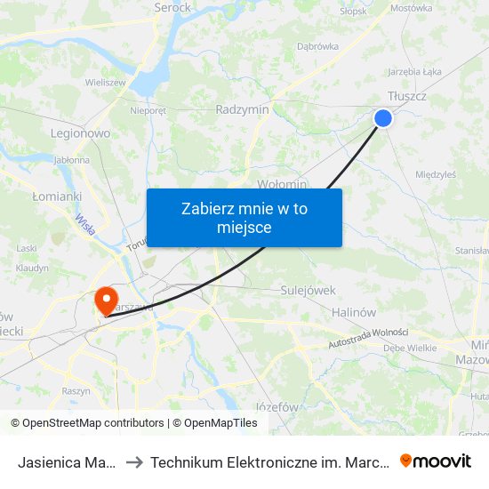 Jasienica Mazowiecka to Technikum Elektroniczne im. Marcina Kasprzaka nr 36 map